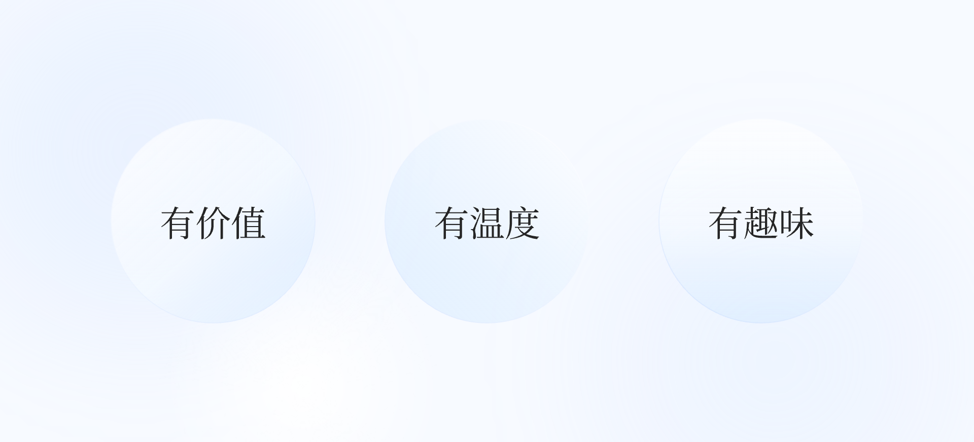 注:改版前,团队内部回顾了以往的改版经验。我们发现,曾经流行的"调性象限法"对当前产品阶段的帮助有限。根据过往项目经验,这种方法对最终方案的影响不大。因此,我们决定采用更务实的方法,直接探讨产品关键词“有价值、有温度、有趣味”对产品功能、框架、品牌和 UI 的直接影响。